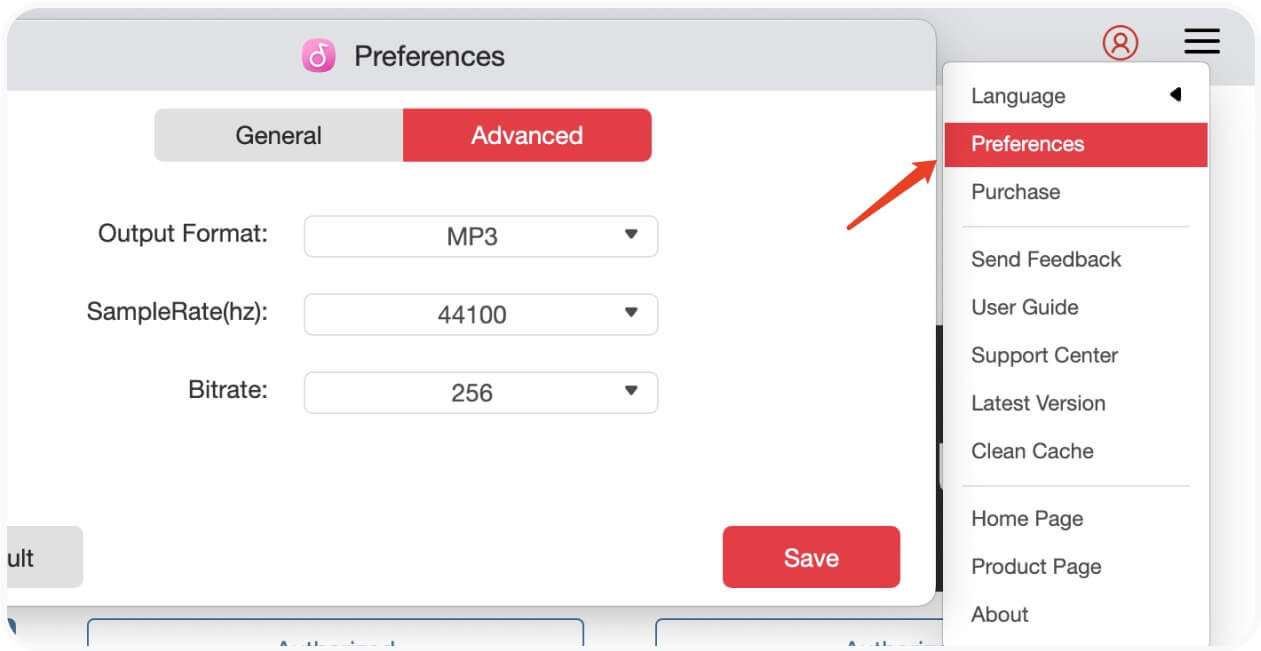 Seleziona il formato di output e il bitrate