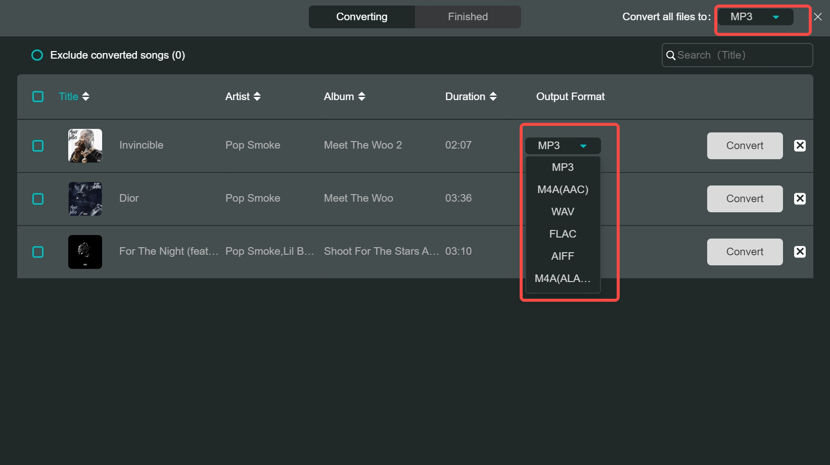 Select the Output Format of Pop Smoke Music