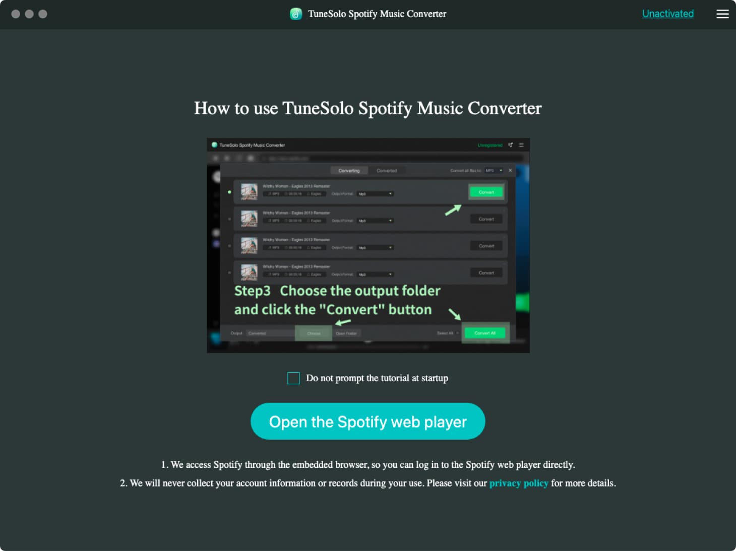 Tunesolo Spotify لتحويل MP3