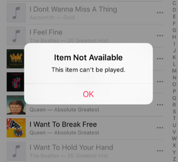 Apple Music 항목을 재생할 수 없음