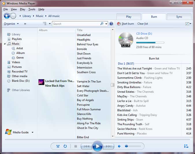 Burn the CD with Windows Media Player