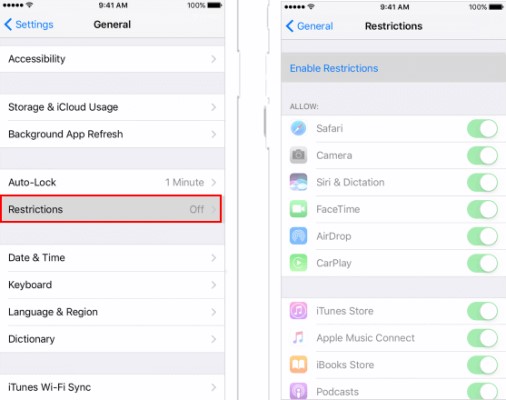 Check iPhone Restrictions Settings