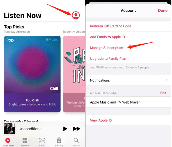Vérifier l'abonnement Apple Music