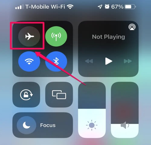 Check Network Settings in iPhone Control Center