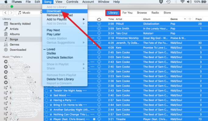 在 iTunes 中下载所有“我的 Apple 音乐库”歌曲