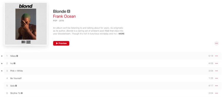 Frank Ocean Apple Music Album