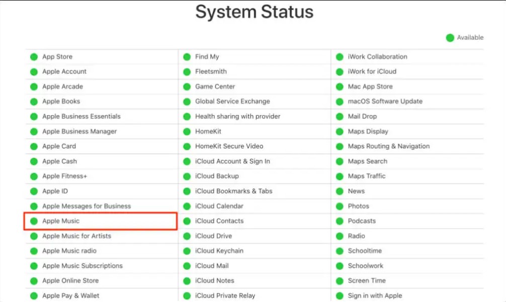 Check Apple Music System Status
