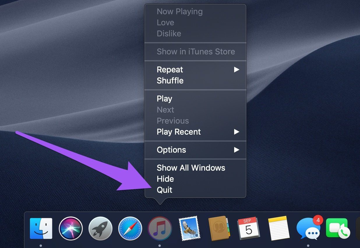 Quit Apple Music to Fix Apple Music not Working on Mac