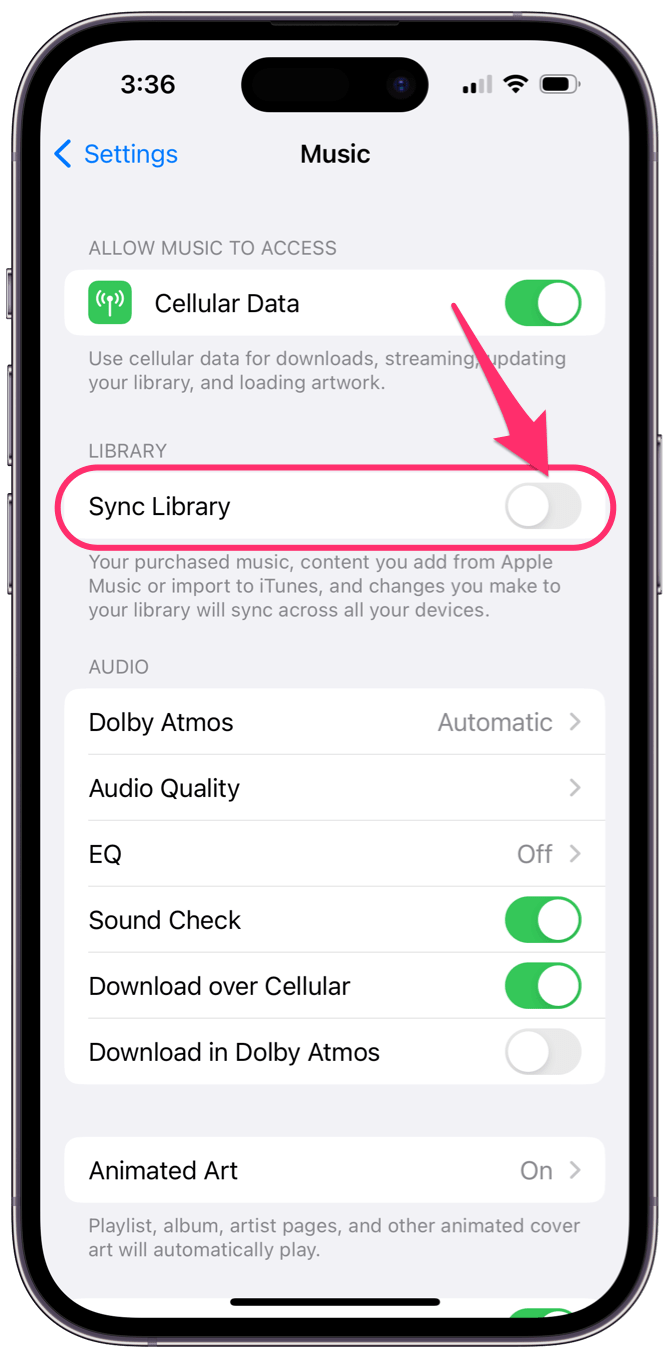 Turn off Sync Library on Apple Music