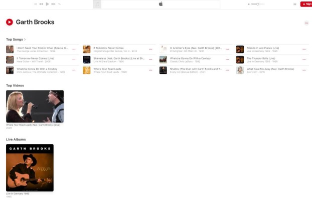 Is Garth Brooks on Apple Music