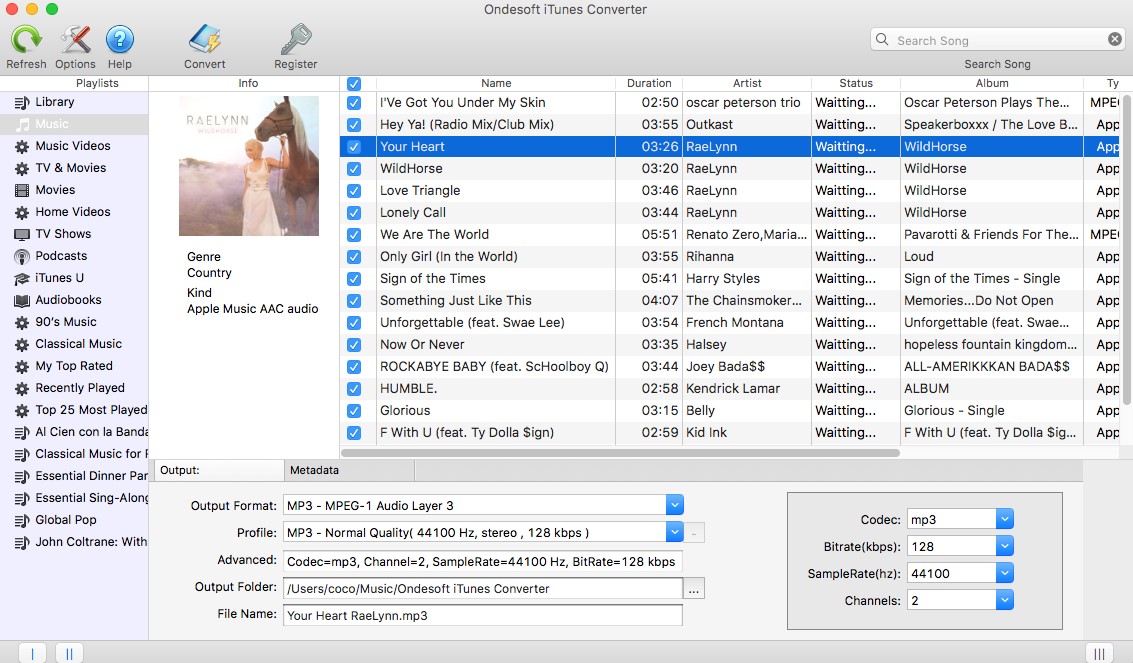 Ondesoft iTunes Converter Main Interface
