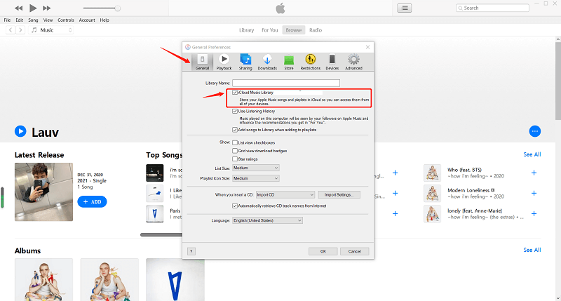 Turn on iCloud Music Library on Windows