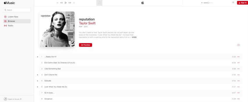 Play Taylor Swift [Reputation] Album on Apple Music