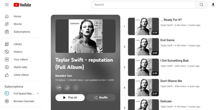 Listen to Taylor Swift's Songs on Youtube Music