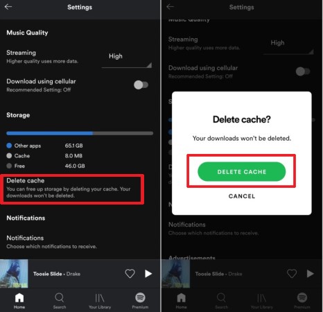 Clear Cache to Solve Spotify Problem