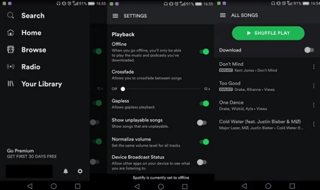 Set The Offline Mode Of Spotify