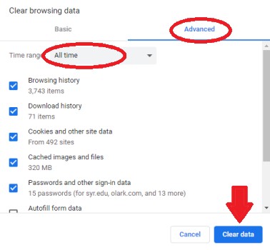 Clear Chrome Cache and Cookies