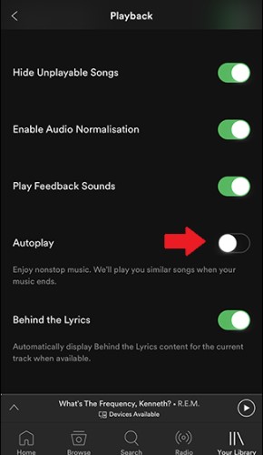 أوقف Spotify التشغيل التلقائي
