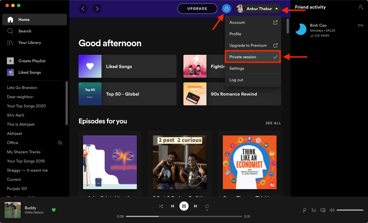 Enable A Private Session on Spotify