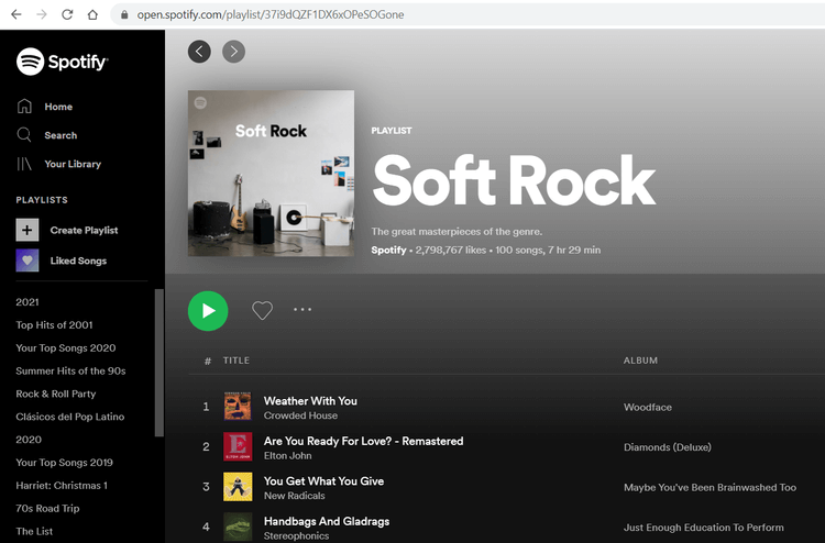 Spotify Web Player Page