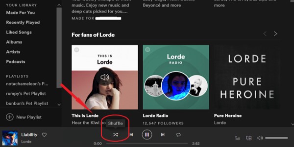 끄는 방법 Spotify 셔플 재생 기능